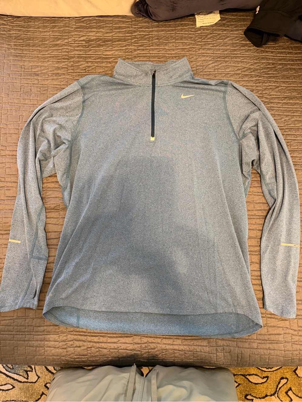 Nike Men's Heathered Light Blue Quarter-Zip Pullover with Yellow Swoosh